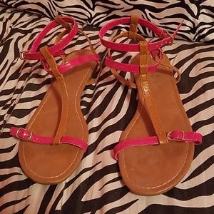 Pink and tan sandals